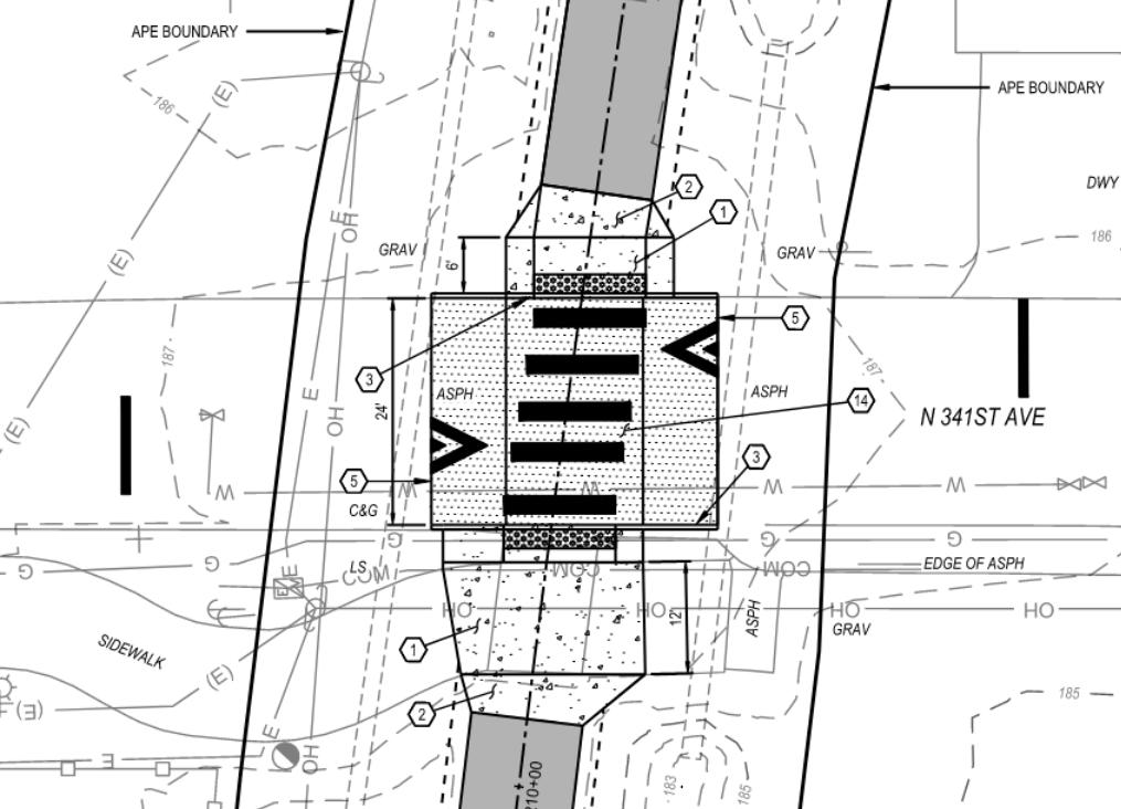 "Raised crosswalk at 341st Avenue"