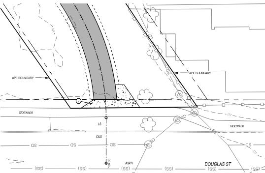 "Design image showing end of trail with paved apron connecting to the existing sidewalk at Douglas Street"
