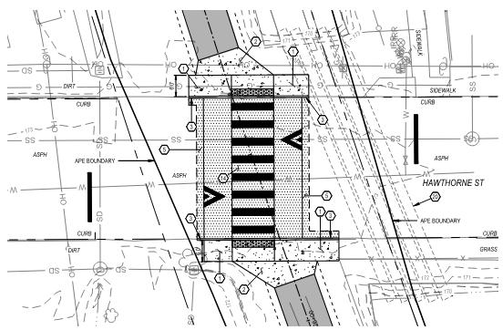 "Design exhibit showing proposed improvements to the Hawthorne Street crossing"