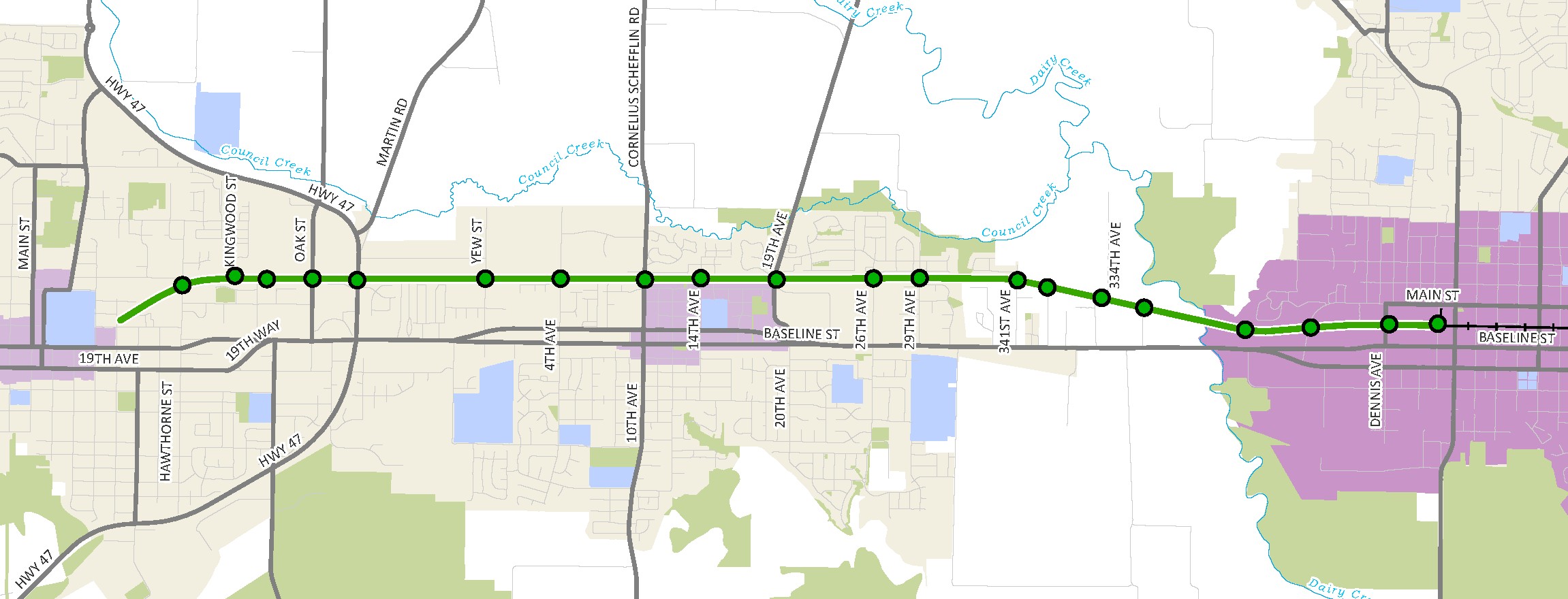 "Map of trail street crossing locations"